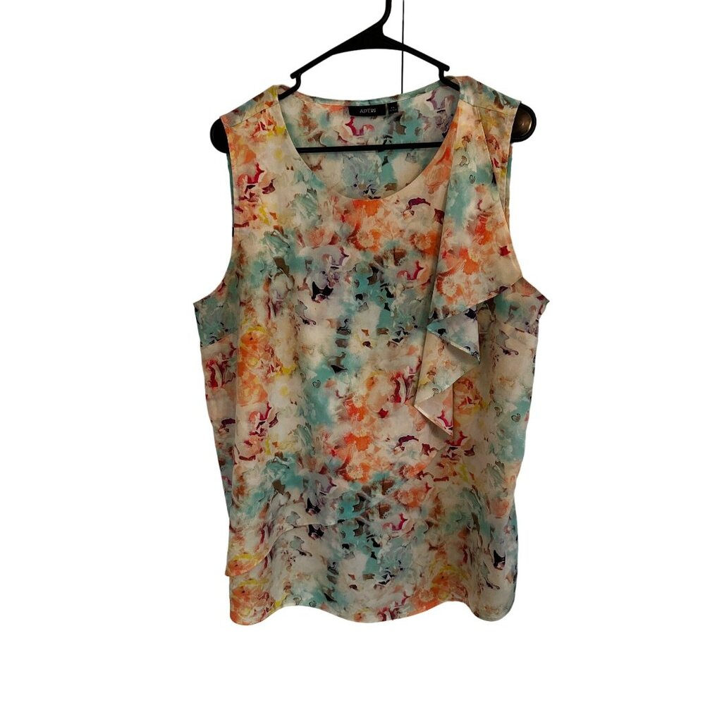 Colorful Sleeveless Blouse APT 9 Size XL Soft Fabric Watercolor Floral Pattern